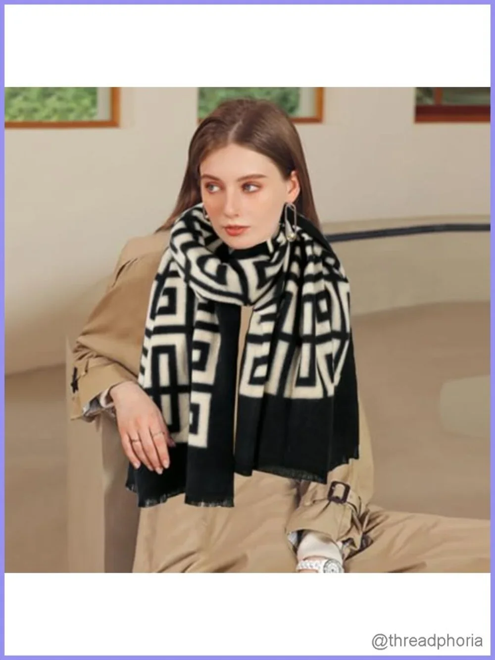 Winter Plaid Scarf Soft Oversized Blanket Shawl Classic Tassel Scarf for Women